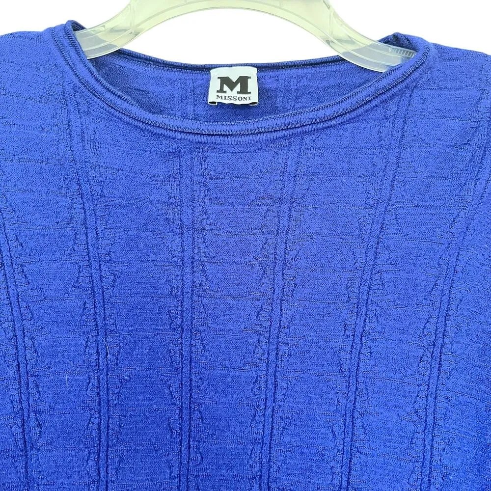 M Missoni Royal Blue Boxy Fit Long Sleeve Virgin Wool Blend Crewneck Sweater L Size L - Image 3