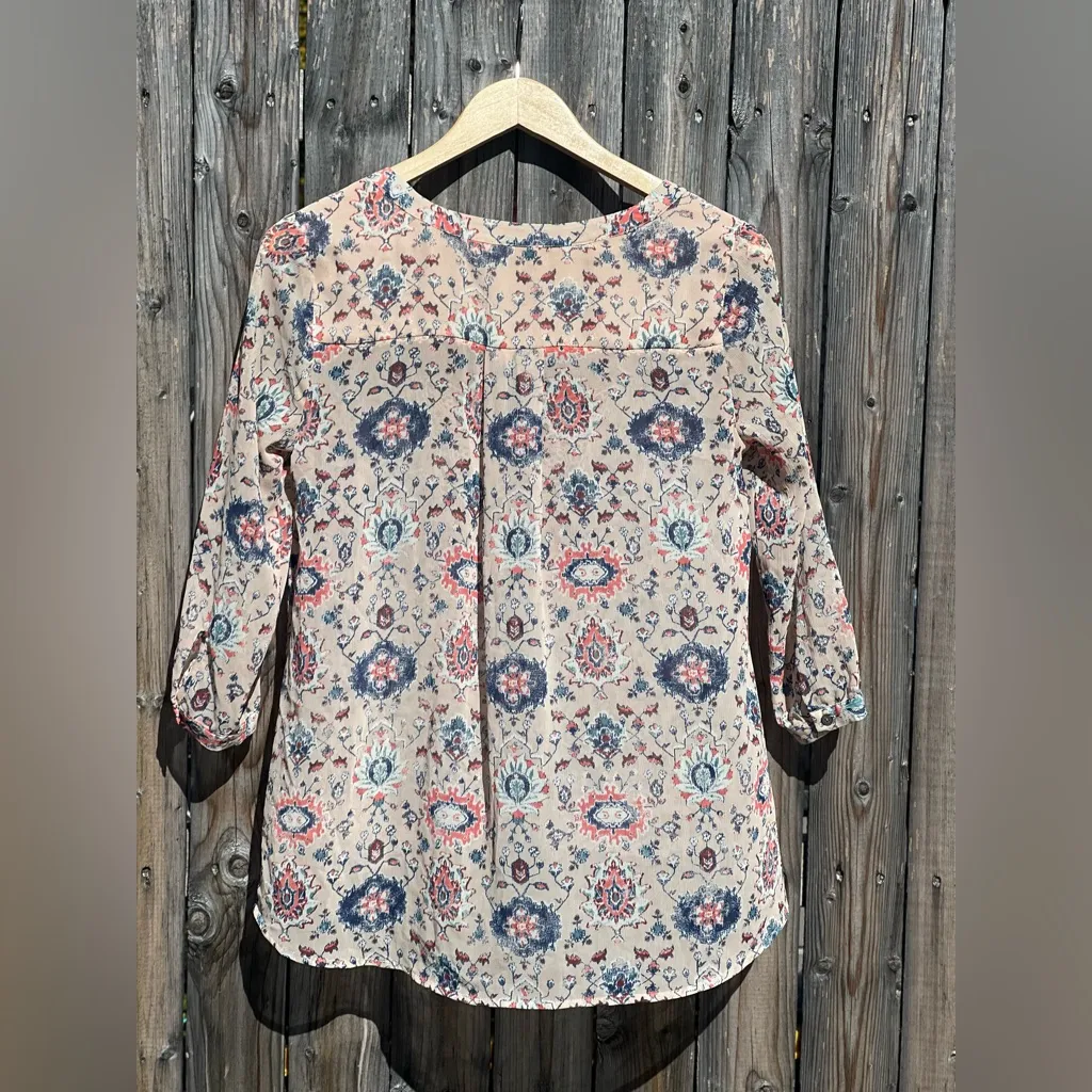 Maeve for Anthropologie Stillwater Blouse Neutral Motif Beige Floral Crochet - Image 15