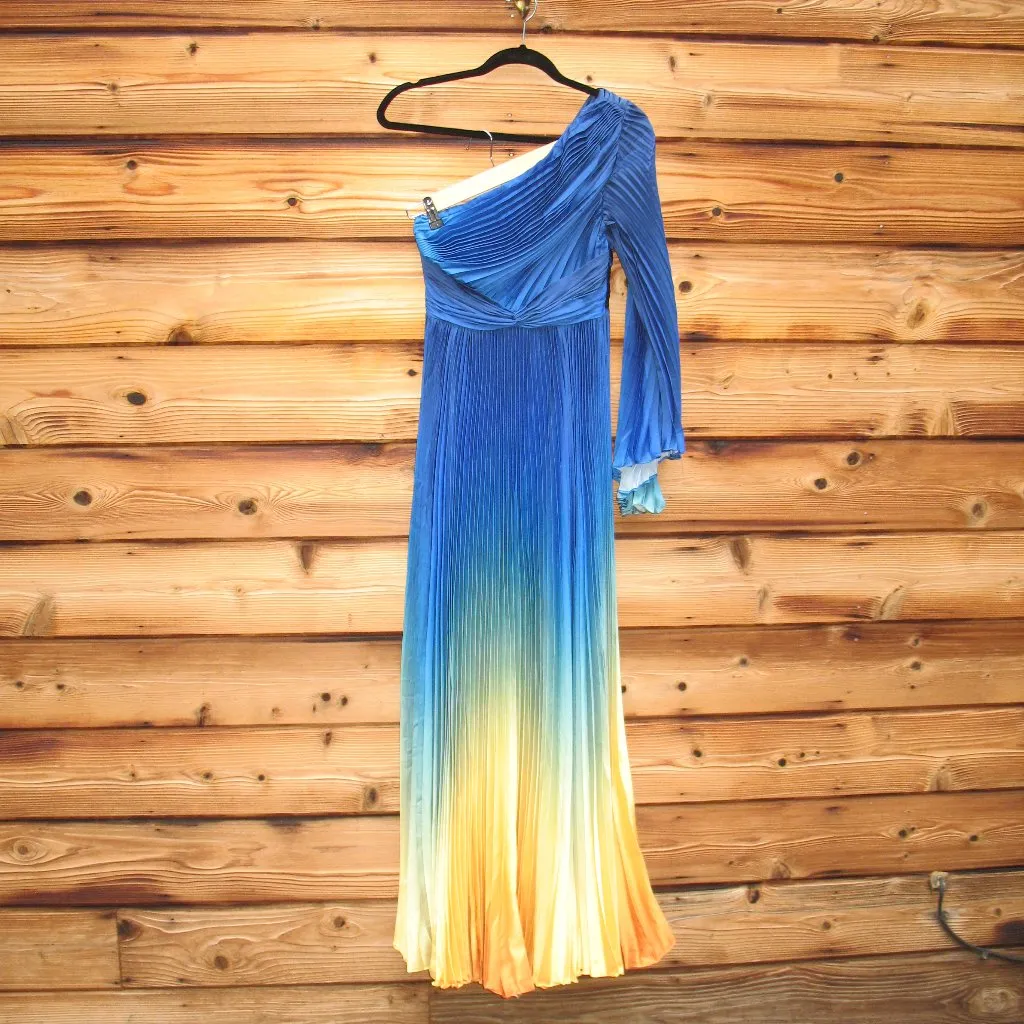 MAC DUGGAL 49903 Blue Ombre Pleated Charmeuse One-Shoulder Gown Dress 4 Flaws - Image 7