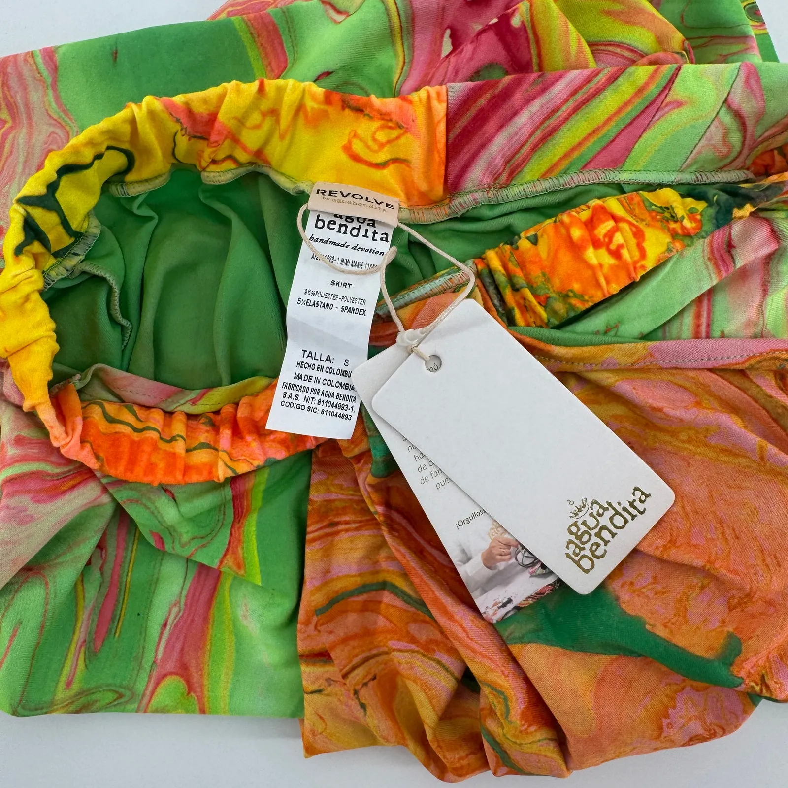 Agua Bendita x Revolve Mimi Wrap Skirt Sz Small Colorful Marble Resort Summer - Image 5