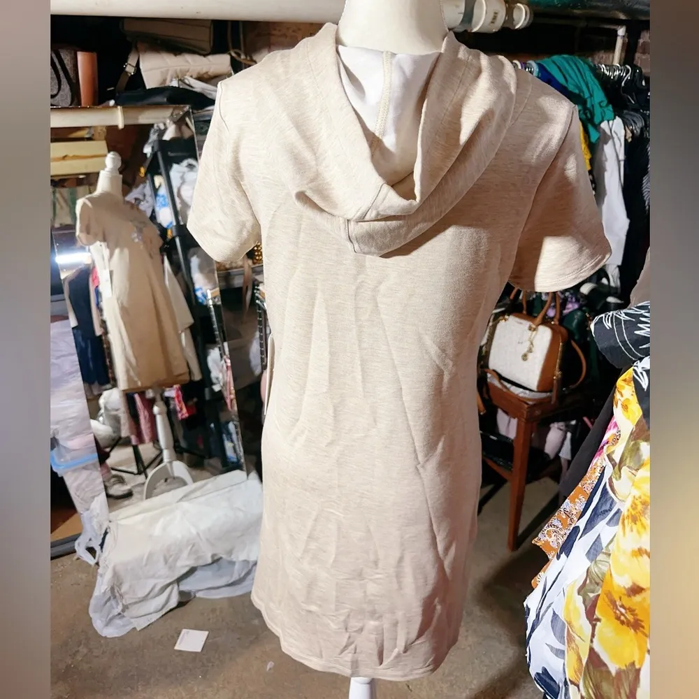 Calvin Klein beige soft dress designer logo front short sleeve with hoodie $49 - Image 3