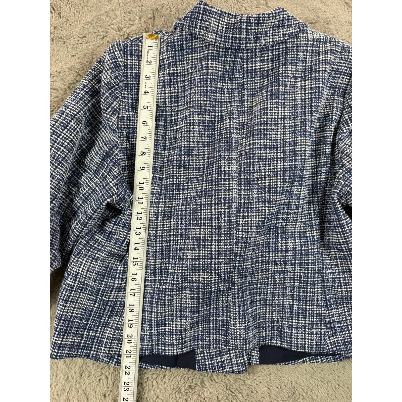 Lane Bryant Women Blue Plaid Tweed Blazer Jacket Plus Size 18 Gold Button Preppy - Image 10