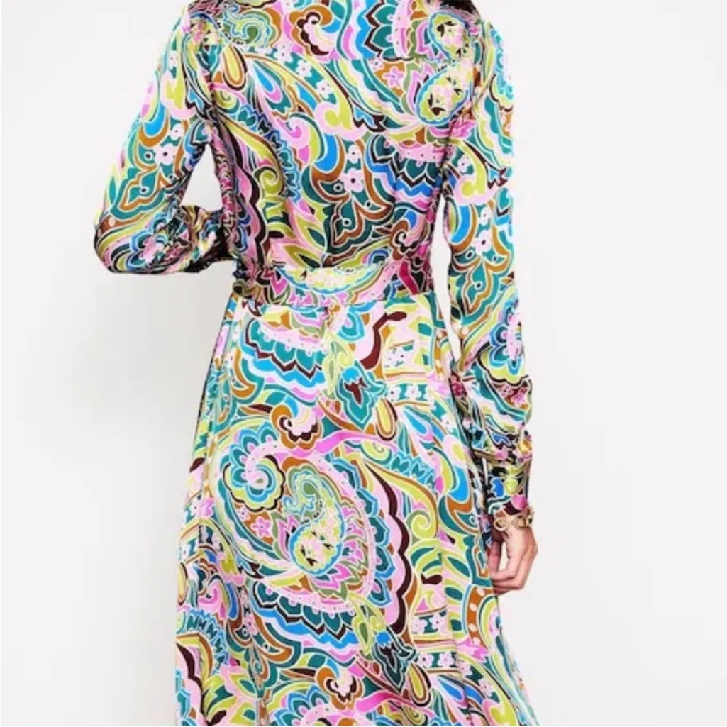 Boden Green Kate Satin Shirt Dress US Size 14R Pink - Image 2