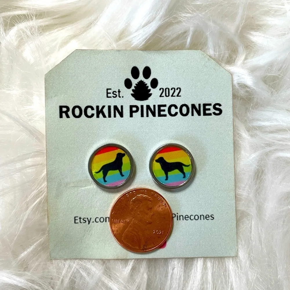 Earrings Dog Rainbow Pride LGBTQ Studs Posts Unisex New - Image 2