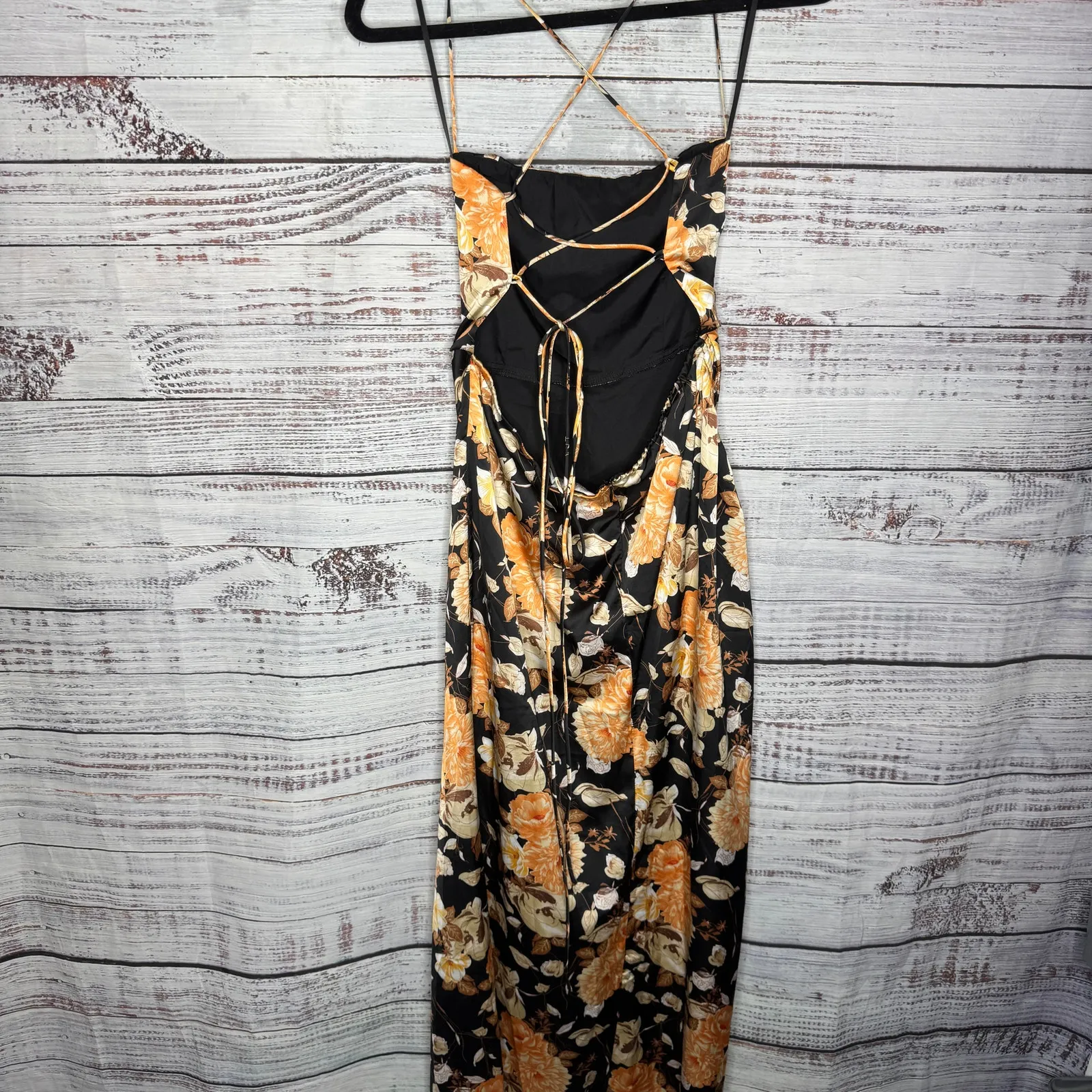 Hello Molly Floral Satin Maxi Dress Strappy Open Back Large (AU 12 / US 8) - Image 4