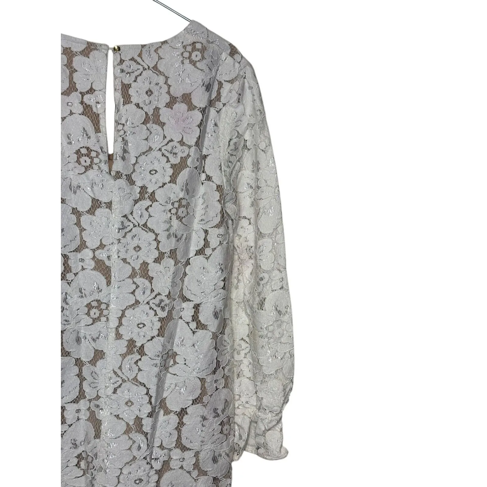 Wayf Women Blouse Sheer Lace Floral V-Neck 3/4 Sleeve‎ Nude Lining Ivory Medium - Image 10