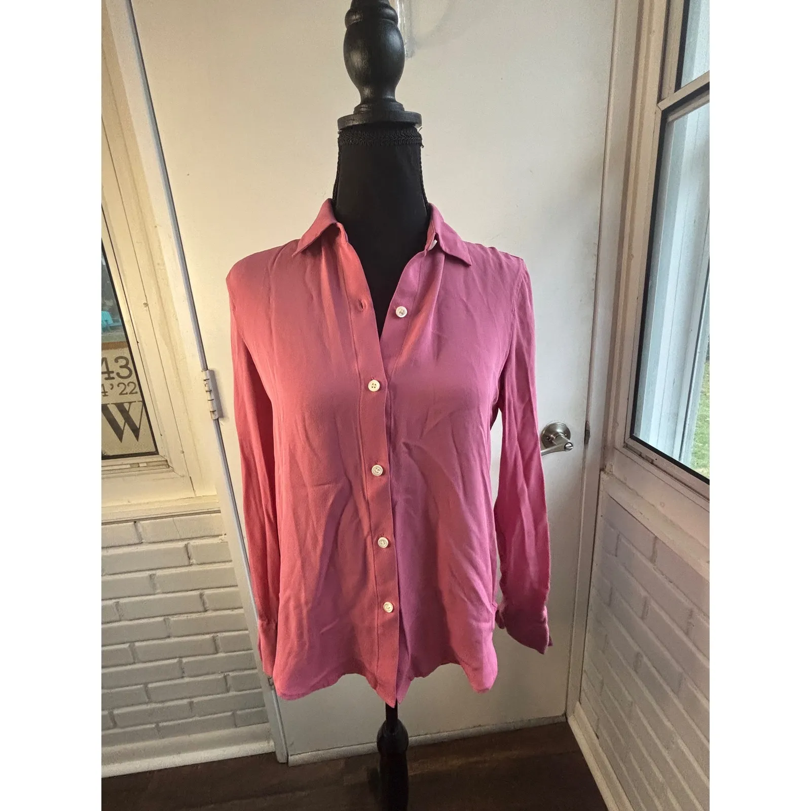 Theory 100% Silk Tie Cuff Blouse size p luxury layered workwear classic petite - Image 2