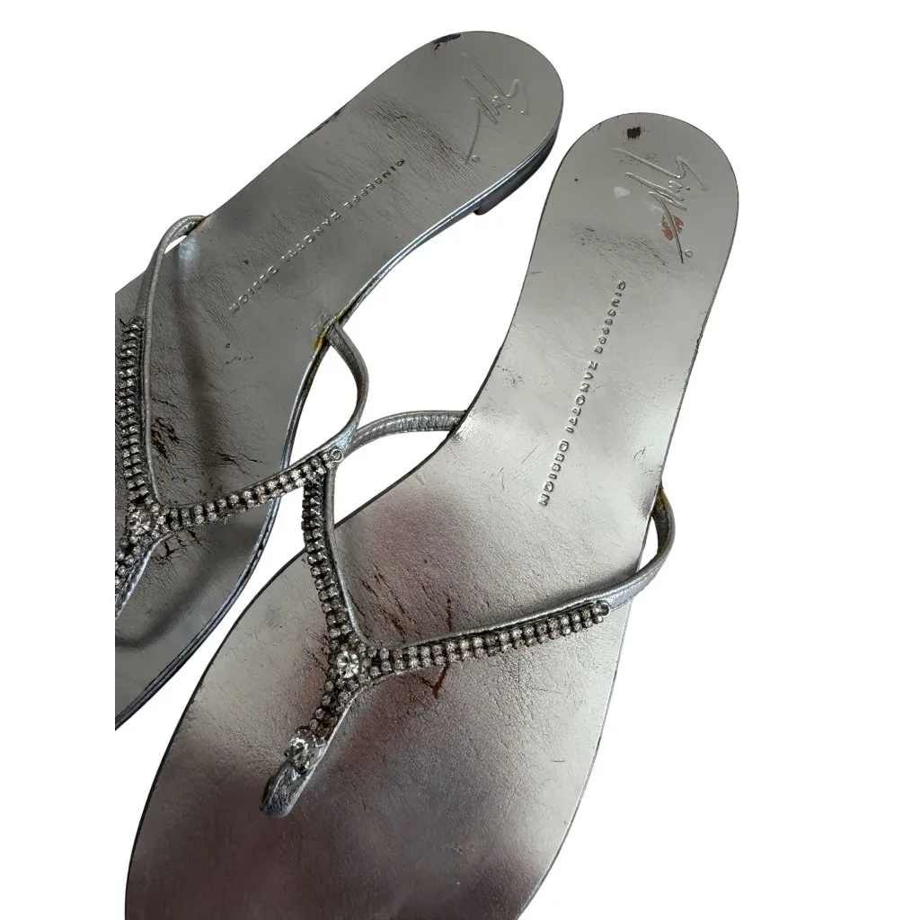 GIUSEPPE ZANOTTI Silver Rhinestone Flip Flops Sandals Size 41 / US 11 - Image 5