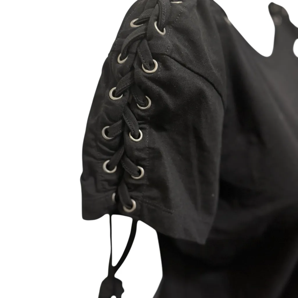 Vance Biker Wear Tee XL Black Howling Wolves Graphics Lace Up Shoulder Stretch - Image 5