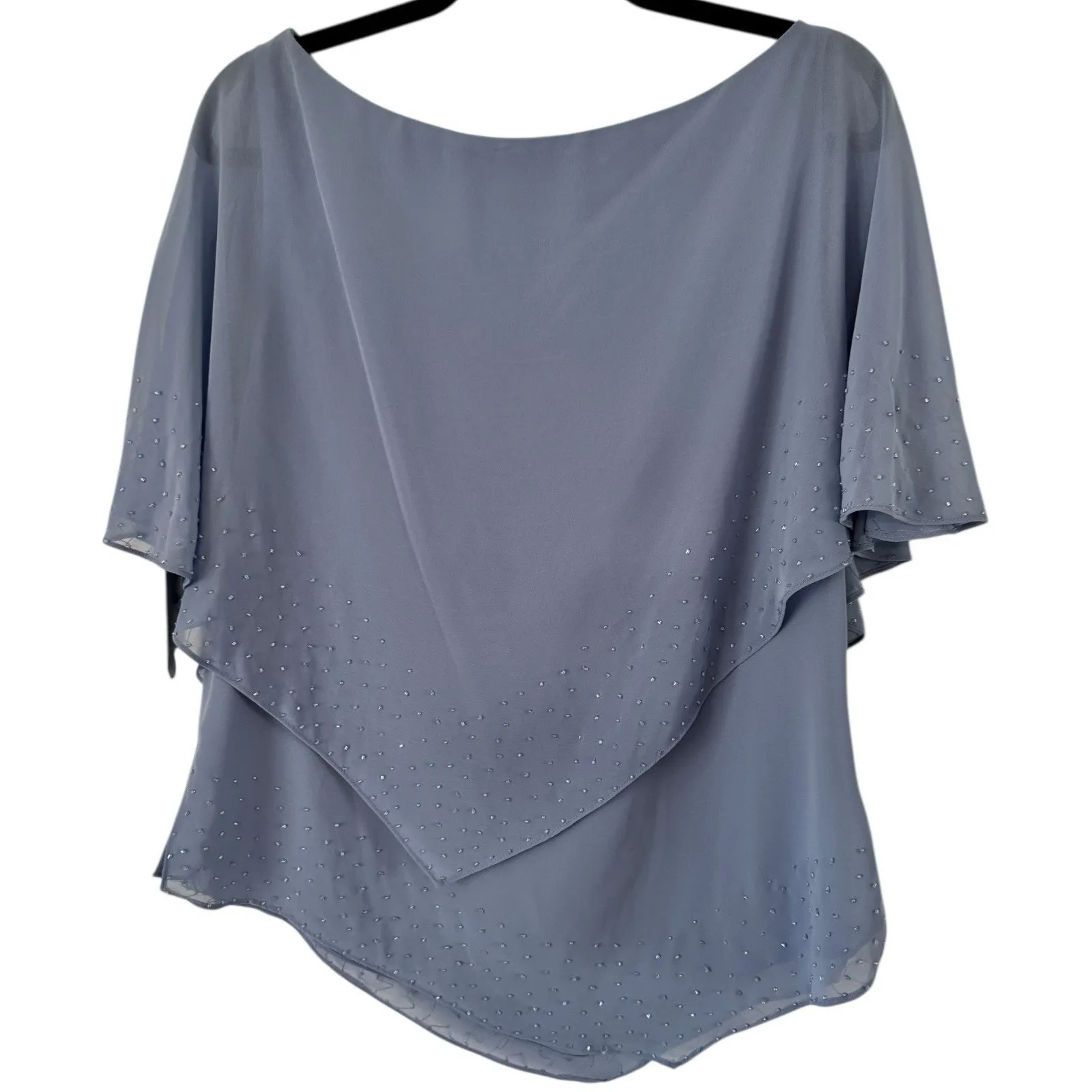 NWT Adrianna Papell Blue Beaded Tiered Formal Chiffon Blouse Women’s Size 12 - Image 2