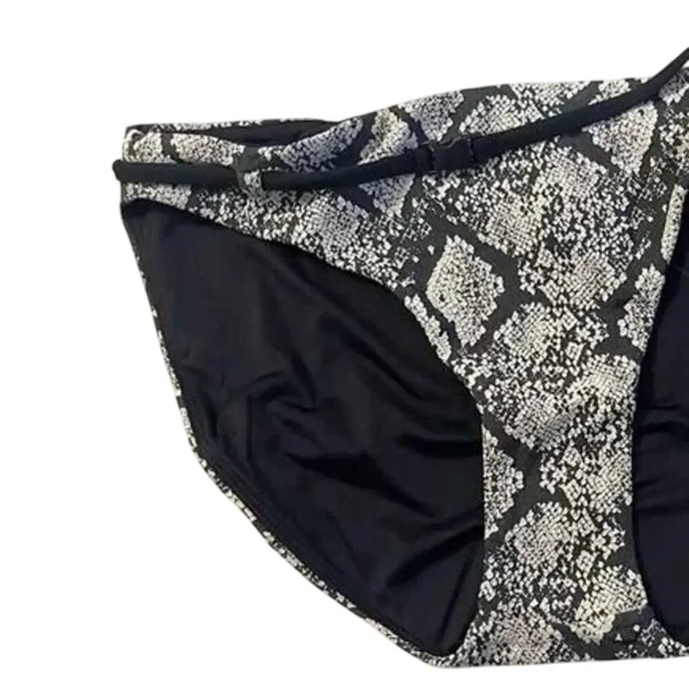 NWT Andie Riviera Snakeskin Print Bikini Belted Bottom Medium Rise M Black Cream - Image 3
