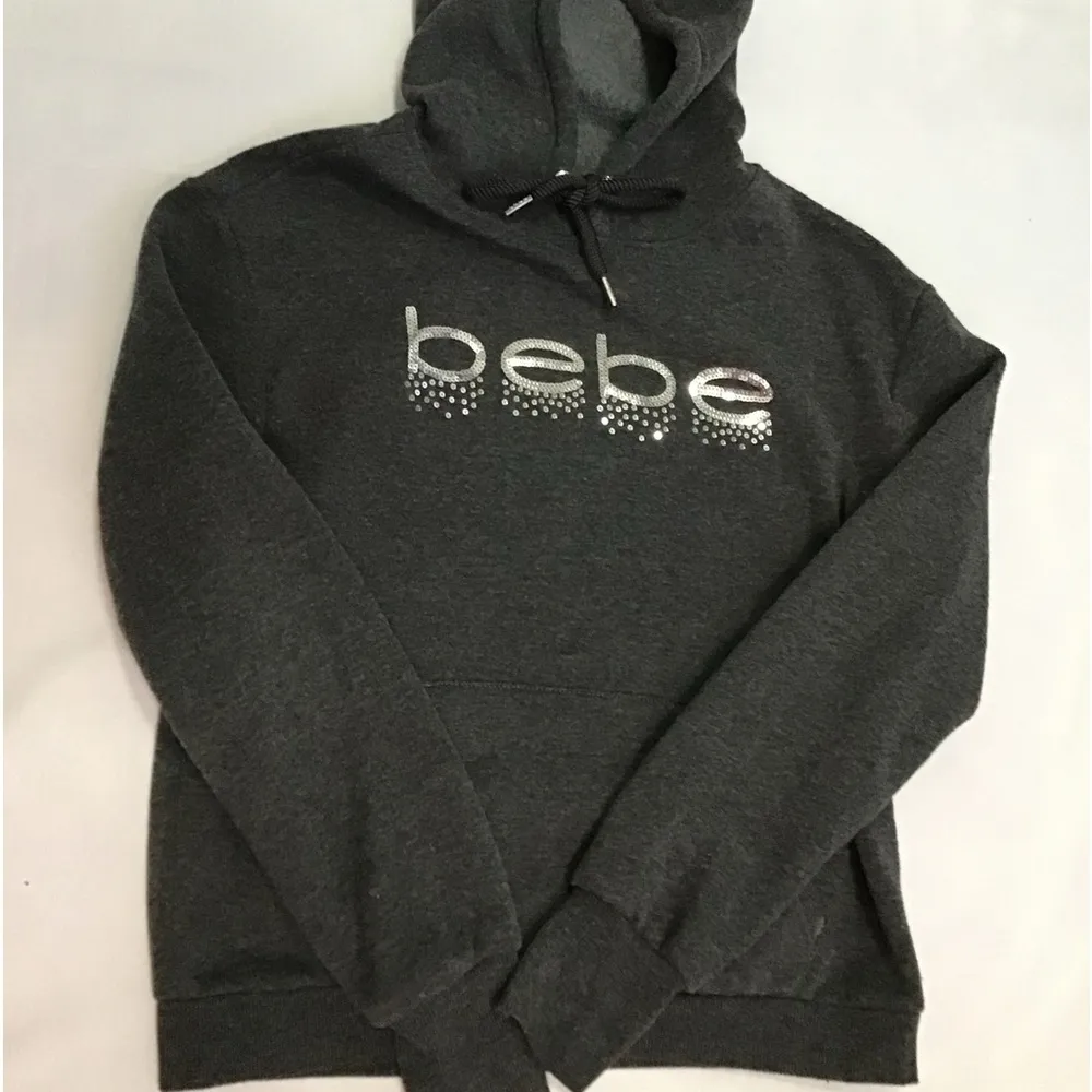 Bebe‎ Sport black logo sweatshirt hoodie Women’s Full zip Size: Small P/CH Gray - Image 3