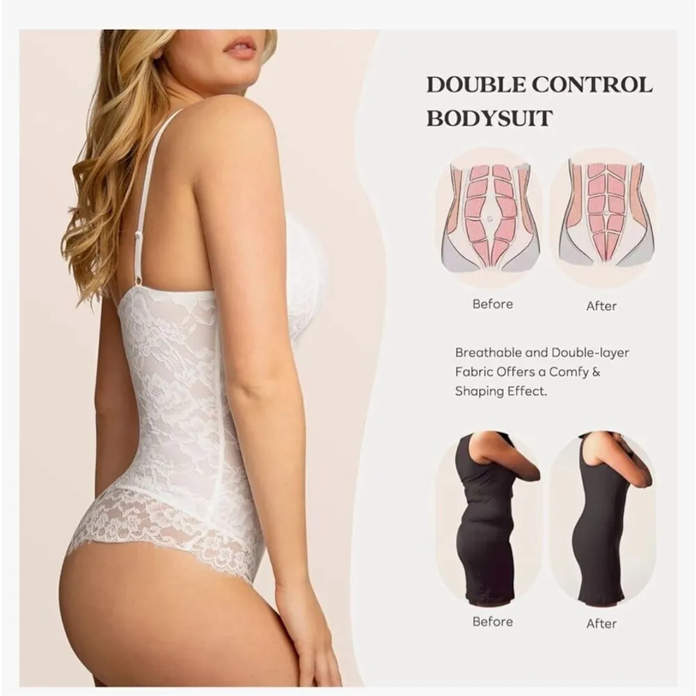 NEW~ Shaper Lace Shapewear Bodysuit Tummy Control M White Size M - Image 2