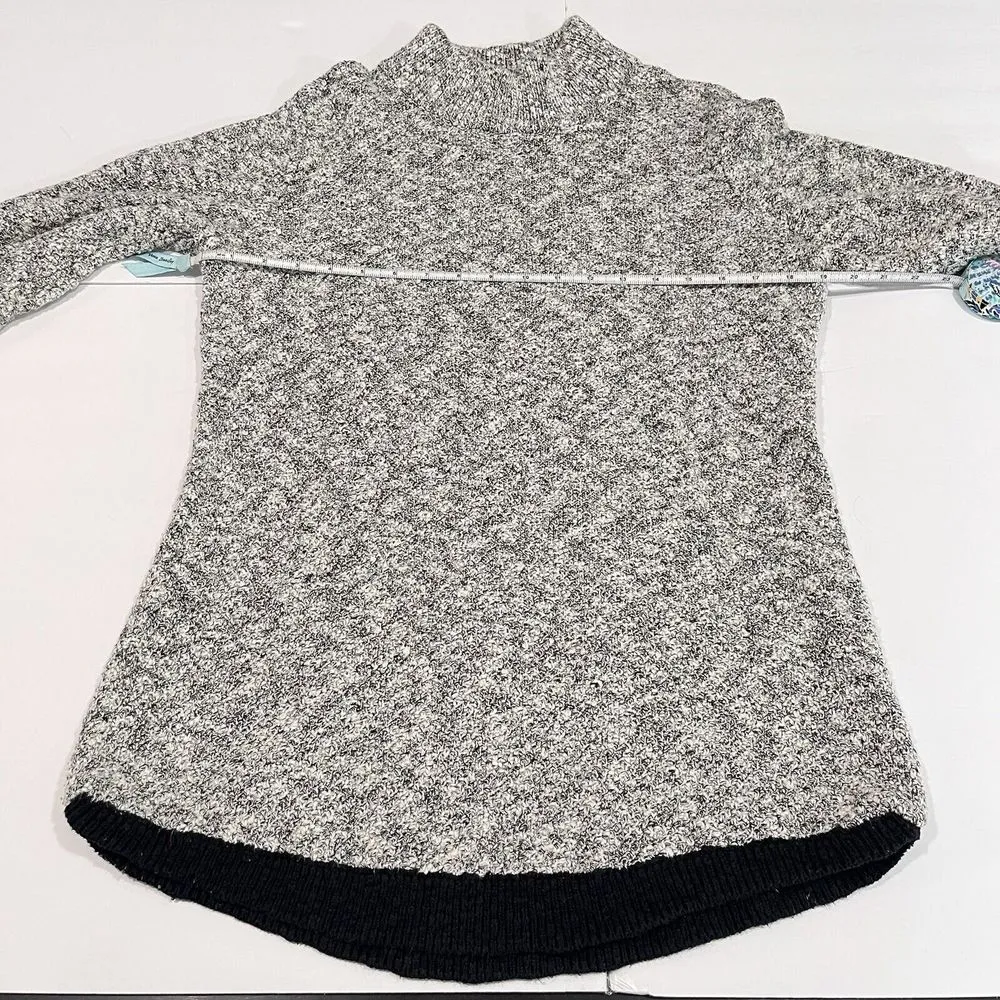 LL Bean Marled Gray‎ Black Mock Neck Linen Blend Ragg Pullover Sweater MEDIUM Gray - Image 5