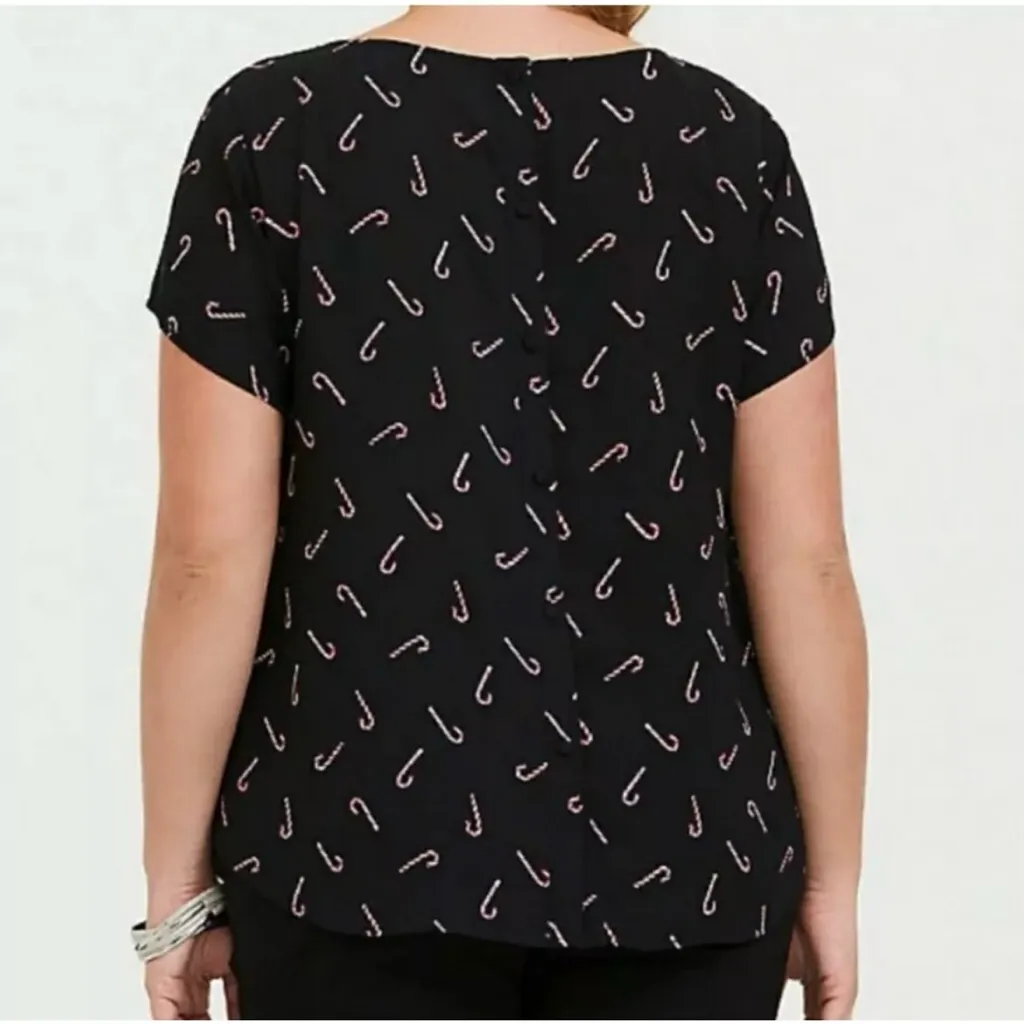 NWT Torrid Candy Cane Black Abbey Georgette Button Back Holiday Top Size‎ 6X - Image 4
