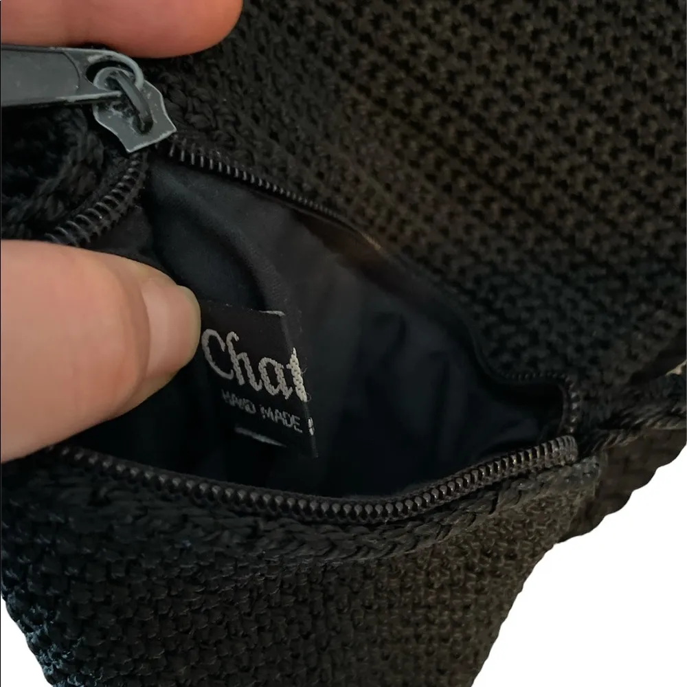 Chateau Small Black Knit Zipper and Fold over Front Flap Mini Purse - Image 3