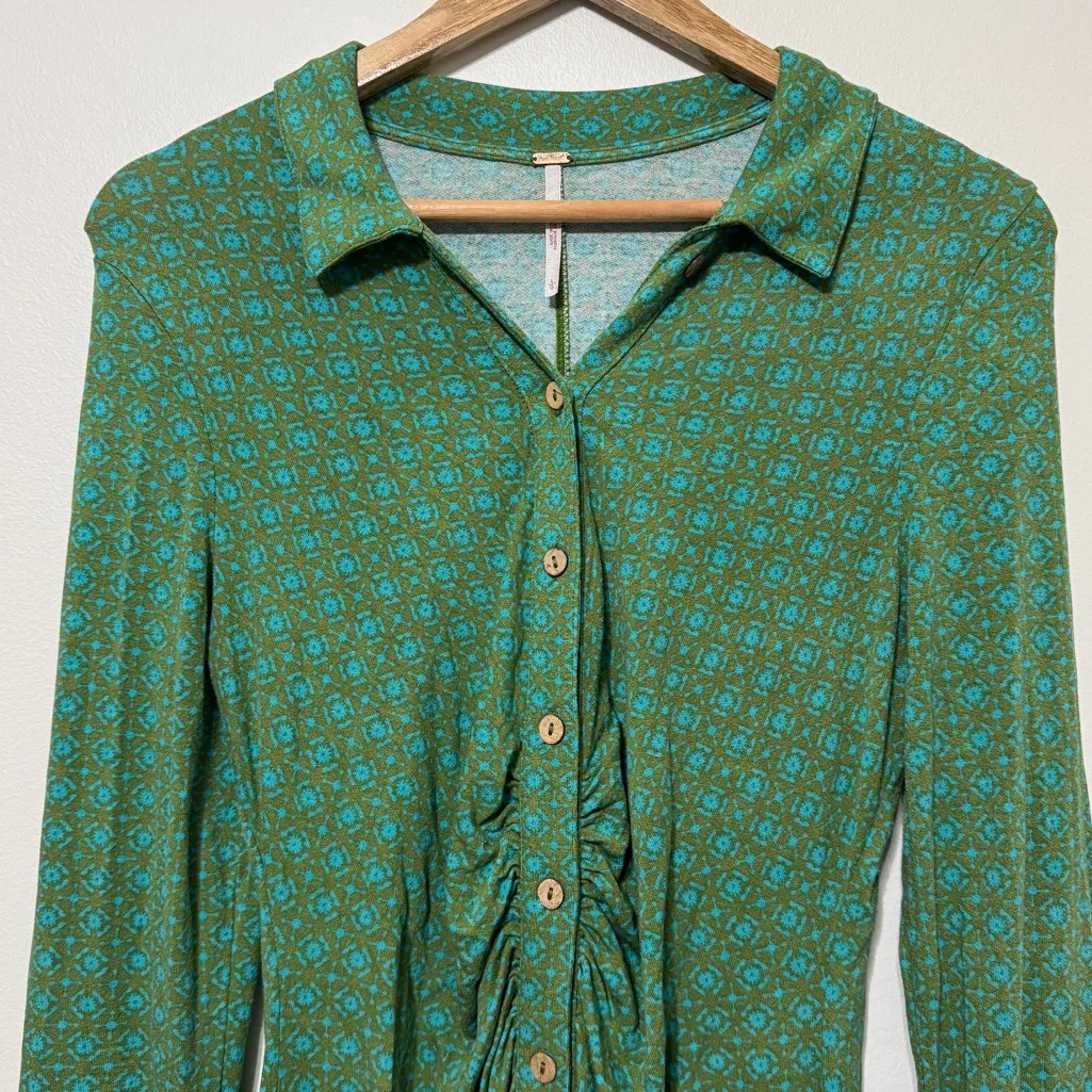 Free People Shayla Mini Dress in Green Size Large Boho Festival Beach Summer - Image 4