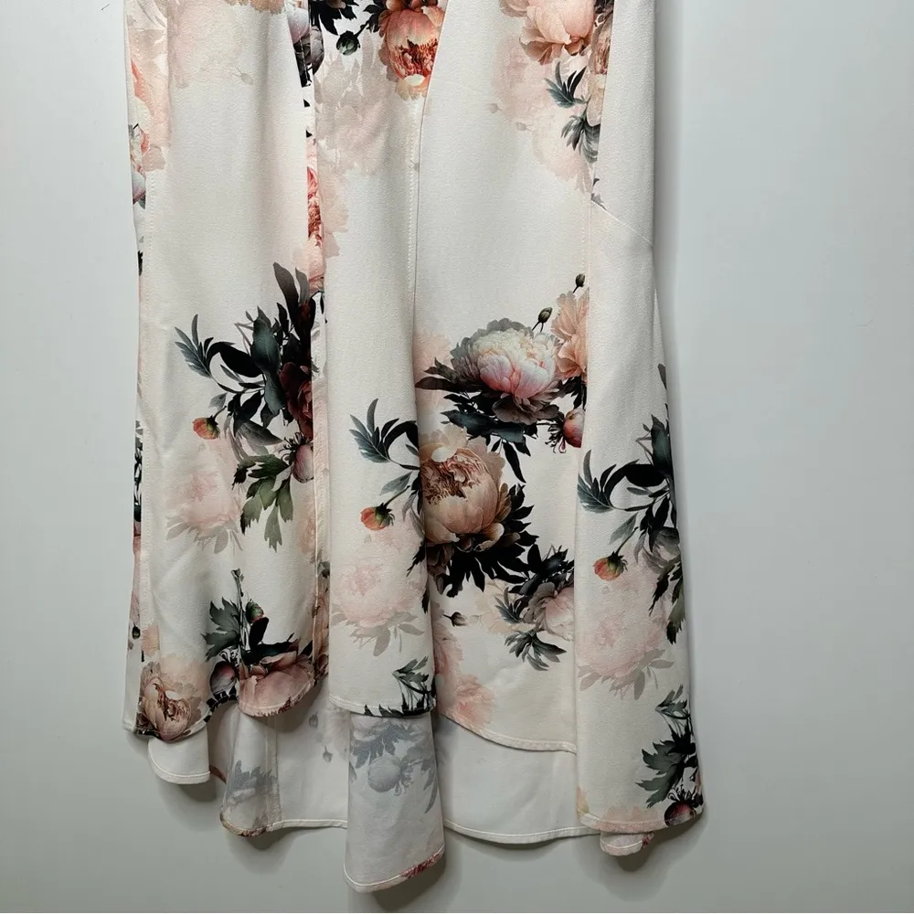 Karen Millen NWT Satin Crepe Peony Waterfall Hem High Neck Dress Size 8 - Image 10