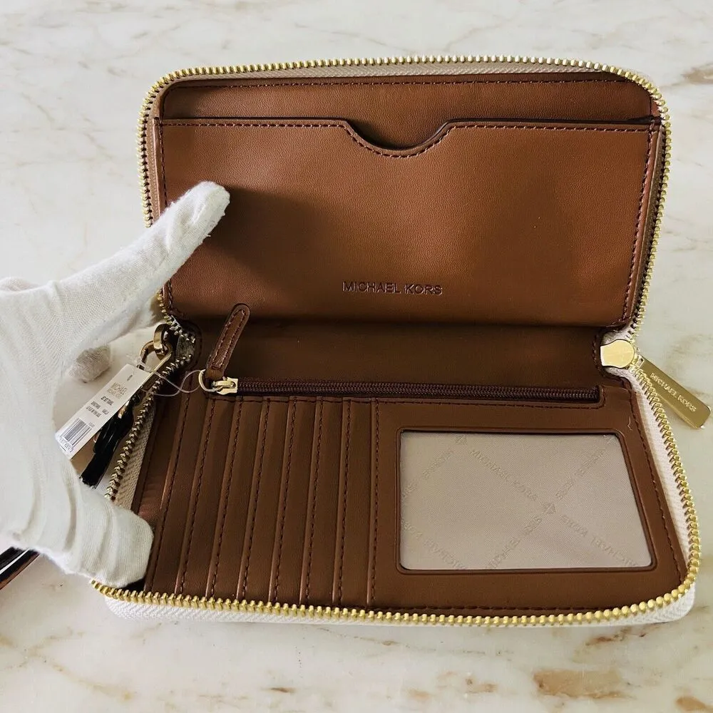 MICHAEL KORS Jet Set Travel Vanilla Logo Flat MF Phone Case Zip Wallet Wristlet - Image 7