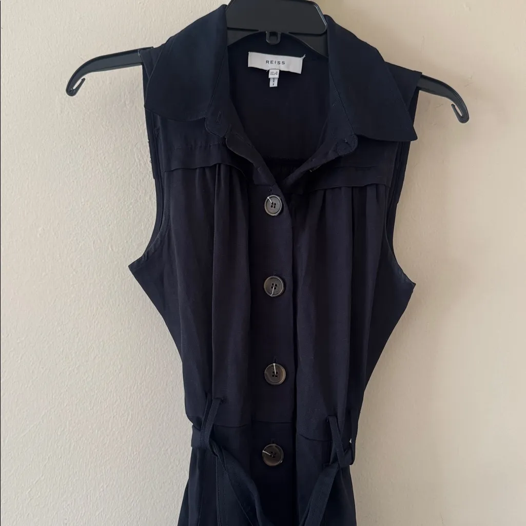 REISS HEIDI VISCOSE-LINEN BELTED MIDI DRESS IN NAVY, Size 4 , $298 - Image 7