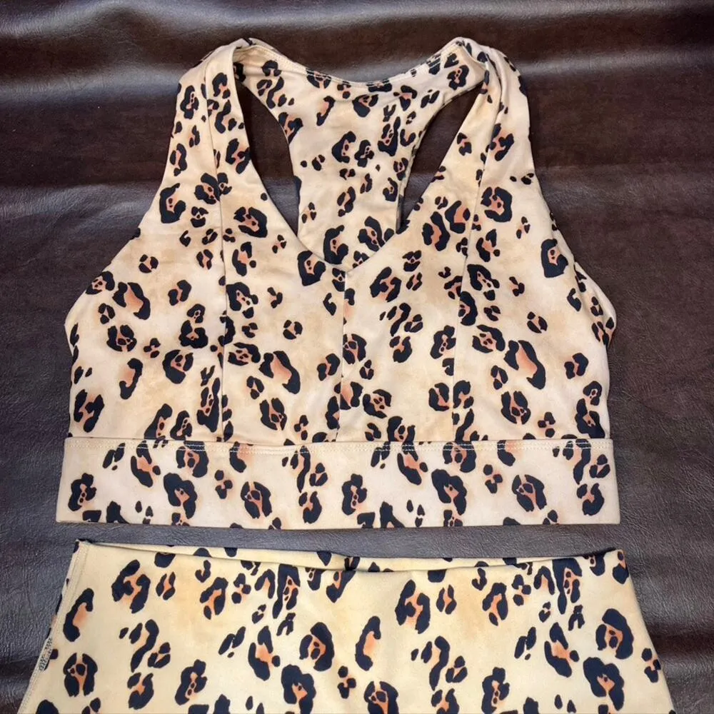 Fabletics Pump Two Piece Set Desert Leopard Womens Small New Active Athleisure - Image 6