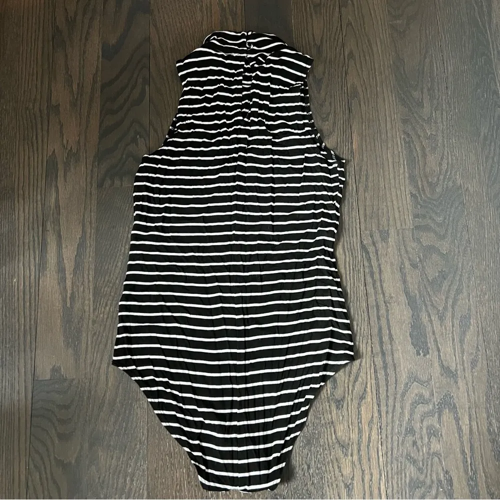 PAIGE Black & White Striped Mockneck Bodysuit - Image 5