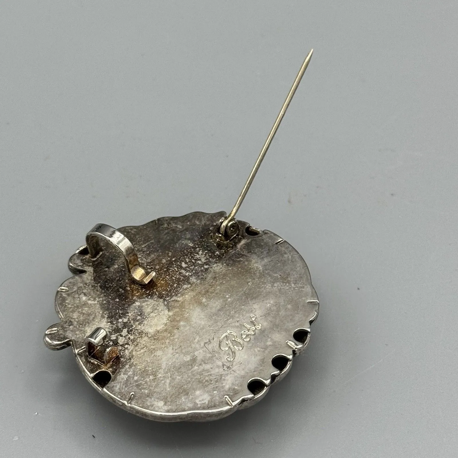 Vintage Silver Tone Halloween Fall Pumpkin Brooch and Pendant Signed Best Scarf Size 0 - Image 3