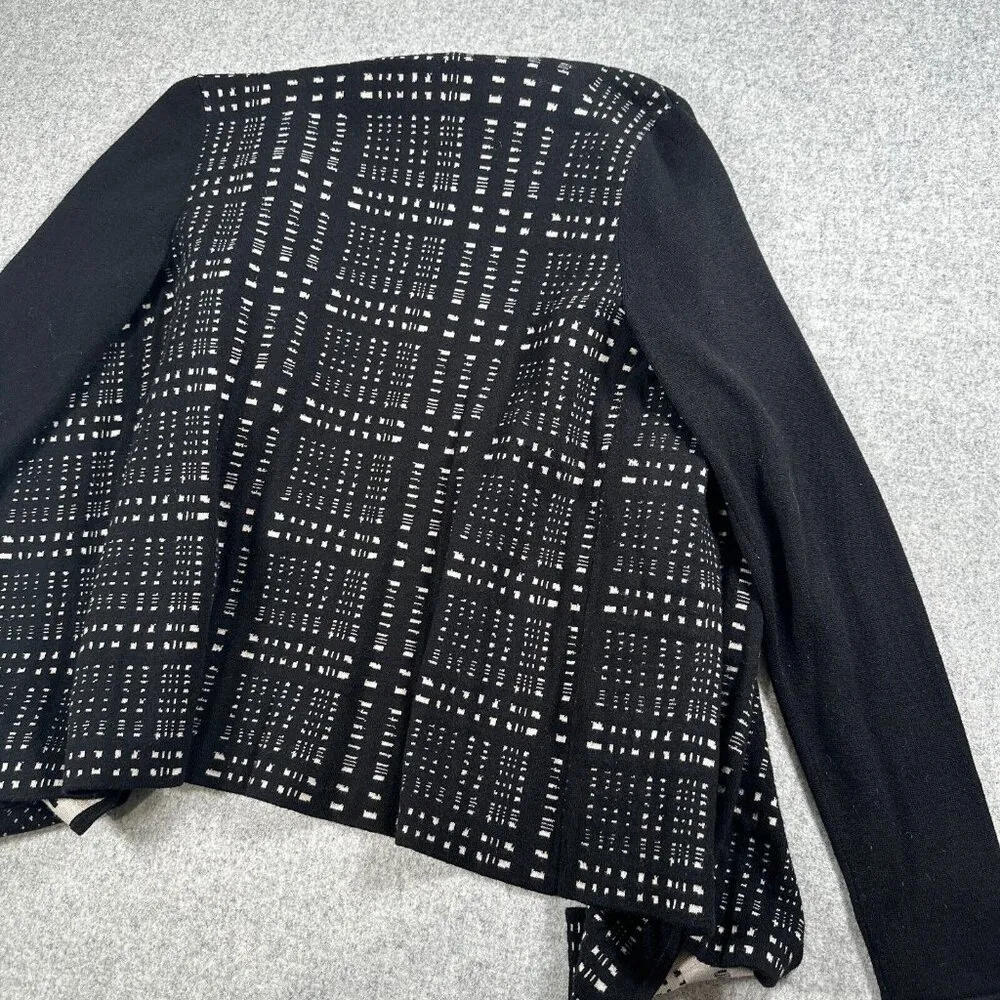 Ivanka Trump Womens Small Black Cream Open Front Cardigan Long Sleeve Abstract - Image 4