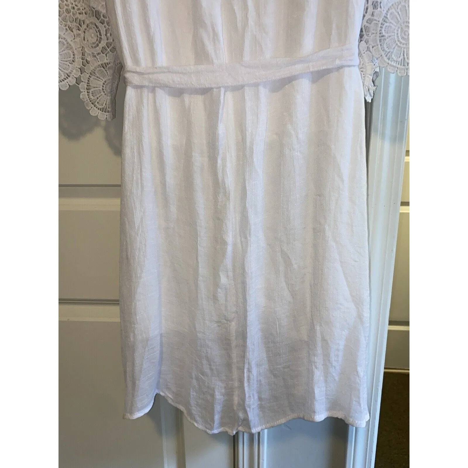 MLLE GABRIELLE Women’s Midi White Gauze Lined Dress Crochet Bell Sleeves Size 2X - Image 10