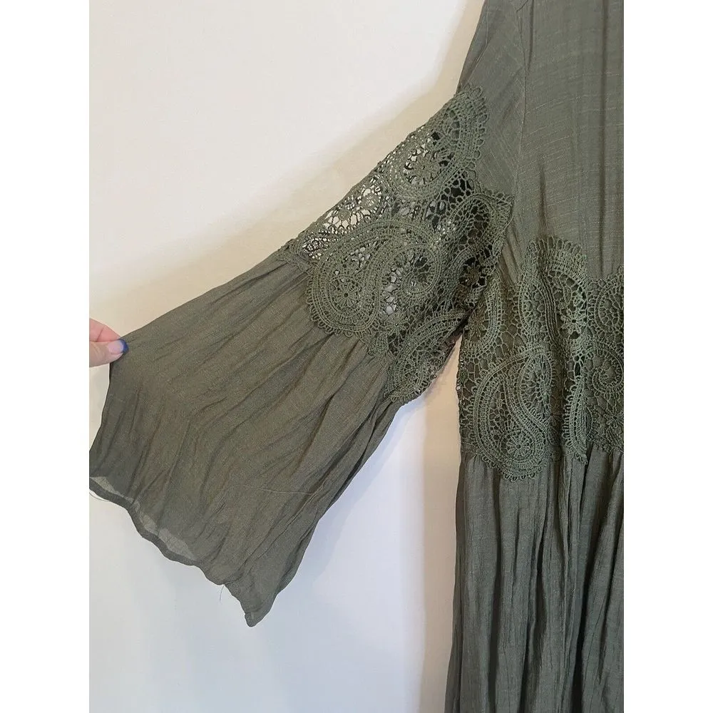 Indigo Rose Dress ruffle crochet lace olive green pullover‎ knee length 2X NWT Size XXL - Image 2