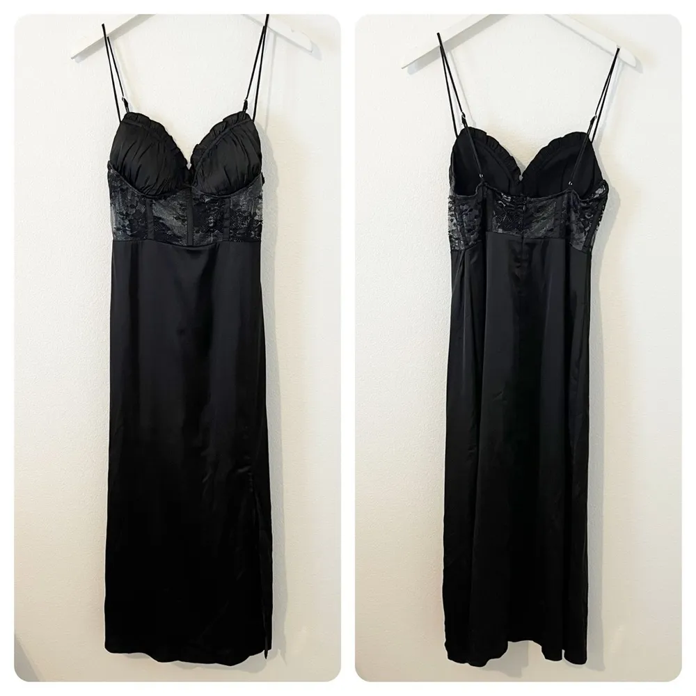 Selfie Leslie Trophy Lace Bodice Midi Dress Black Satin Size Medium M NWT - Image 2