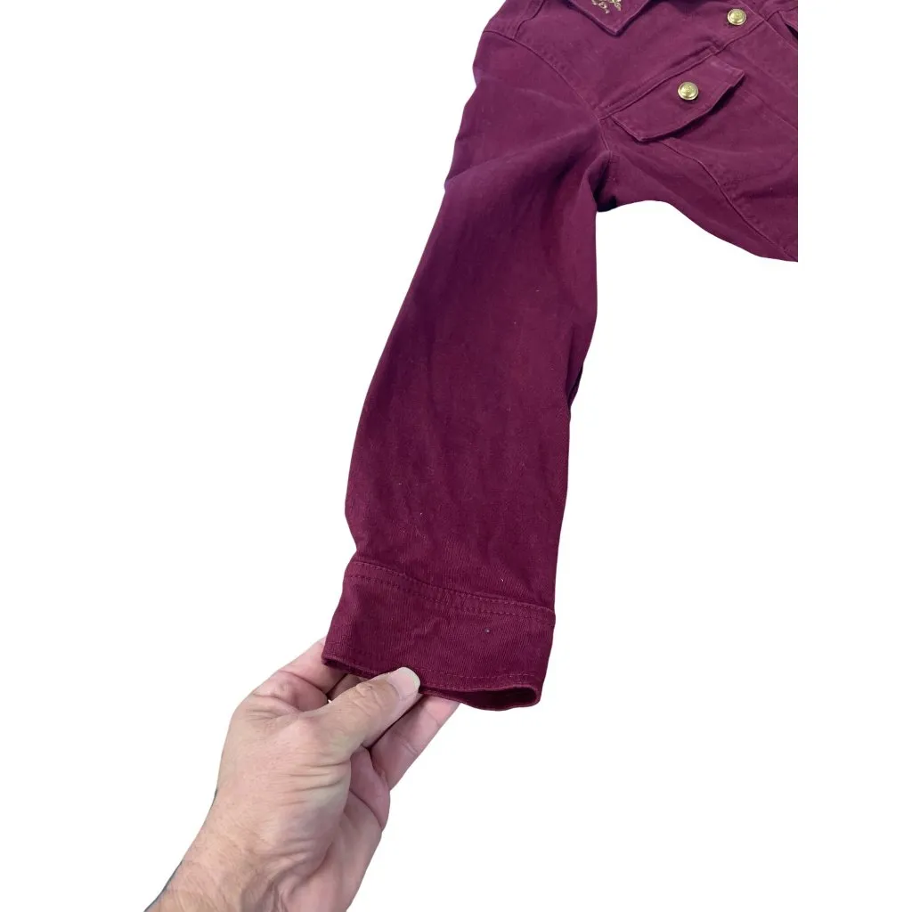 Denim Co. Womens Red Embroidered Gold Buttons Denim Jacket Size S SKU 9458 - Image 4