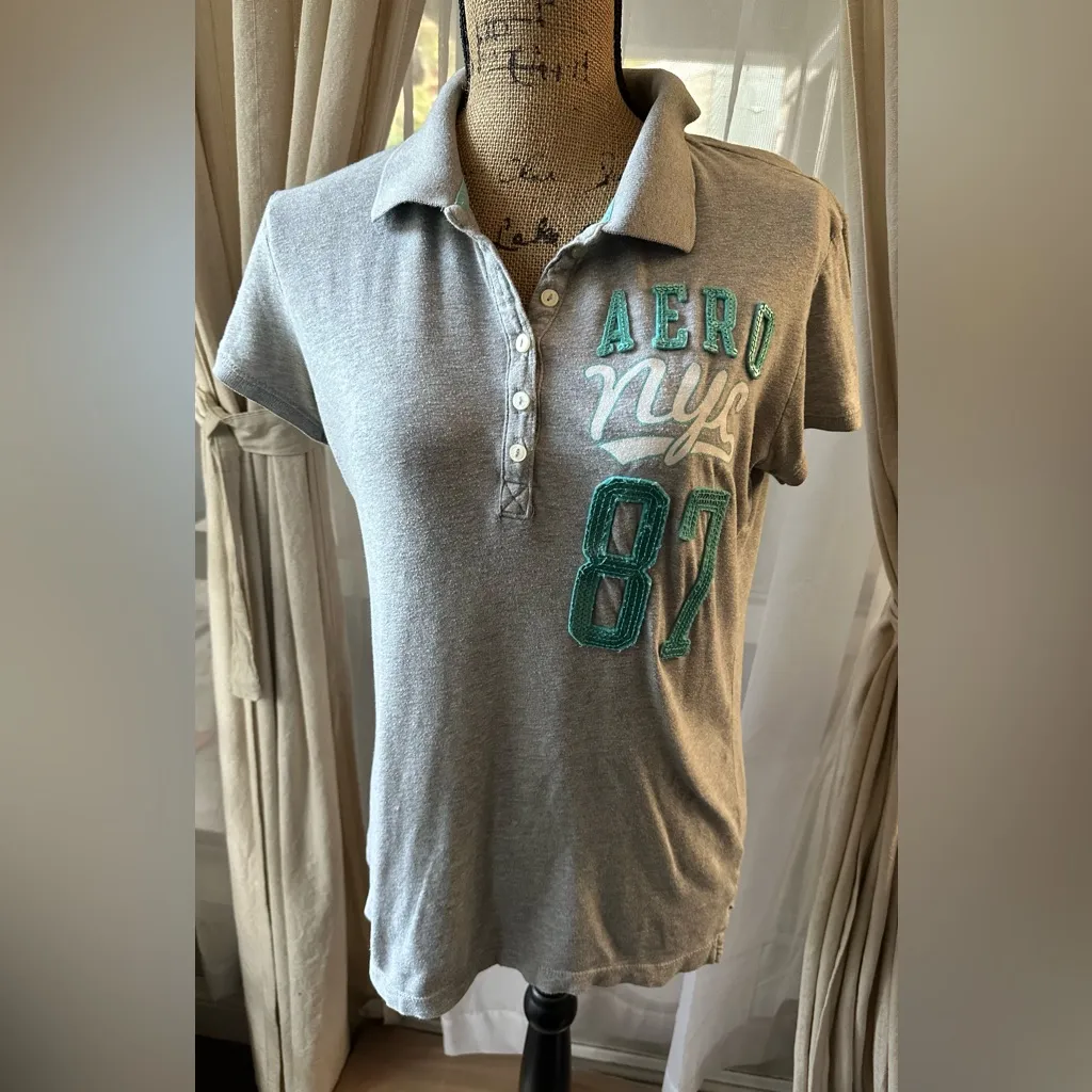 AEROPOSTALE Womens 1987 New York Polo Shirt Gray Size L - Image 2