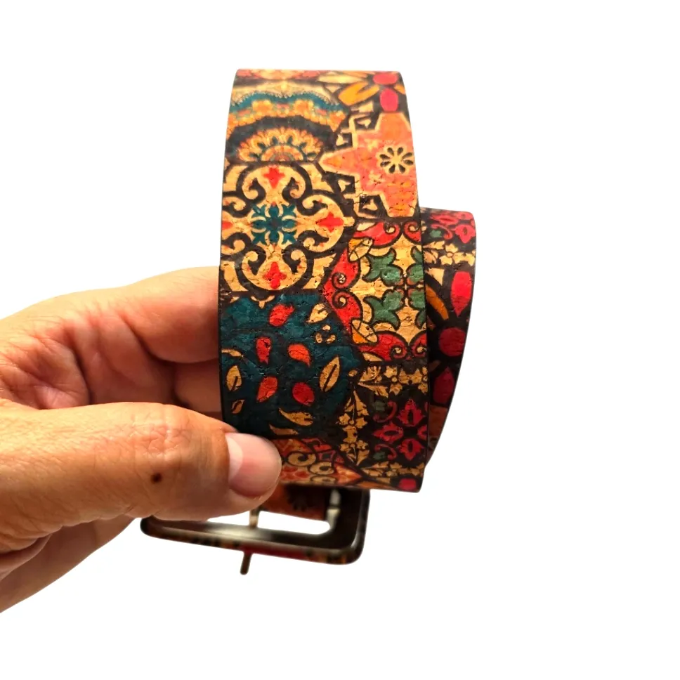 Fashion Vintage Style Belt Faux Leather Cork Material‎ Western Bohemian Tan Size L - Image 8