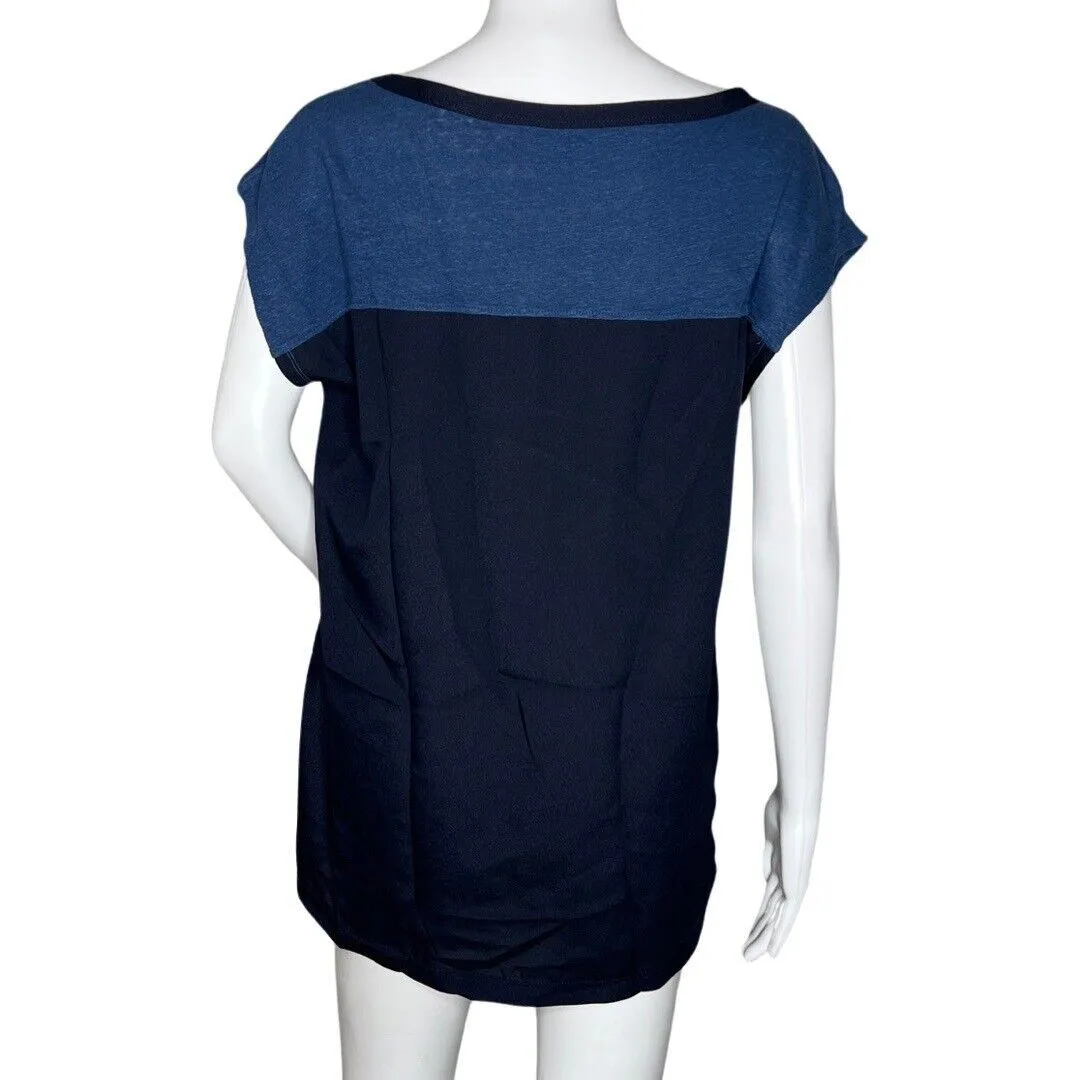 Banana Republic Shirt Womens Small Blue Jersey Knit‎ Chiffon Mixed Media Preppy - Image 4