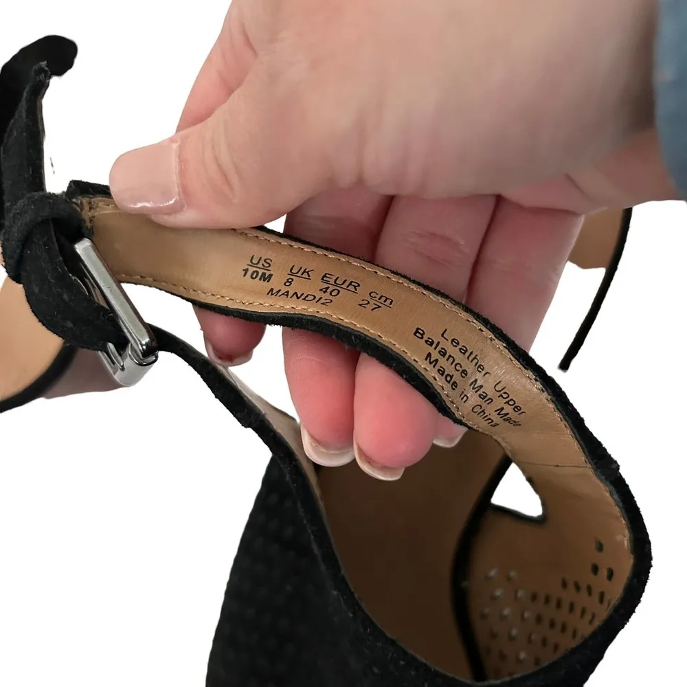 Franco Sarto Black Suede Perforated Peep Toe Slingback Heels Sz 10 - Image 5