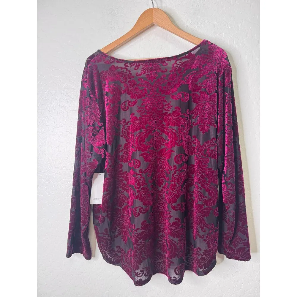 Karen Kane Womens 3X Velour Velvet Burnout Tunic Top Long Sleeve NEW - Image 2