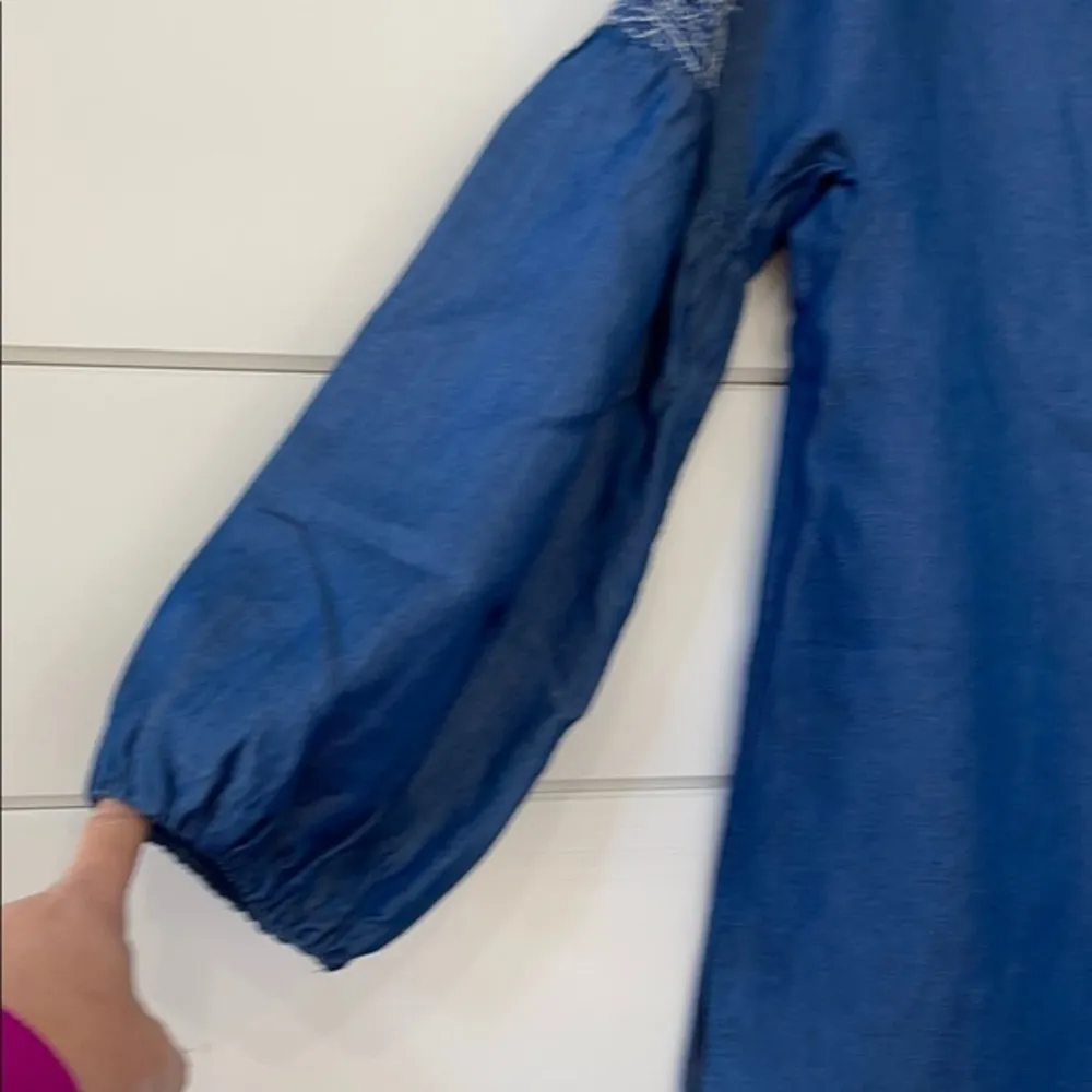 Massimo Dutti Embroidered Chambray Peasant Top NEW Size 4 - Image 6