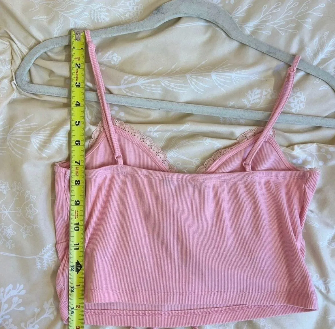 Light Pink Lace Trim Cami Crop Barbie Tank Top With Bow Size Small - Image 9