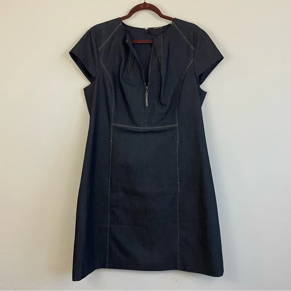 Elie Tahari Denim Fit & Flare Zip Dress Size 16 Preppy Western - Image 4