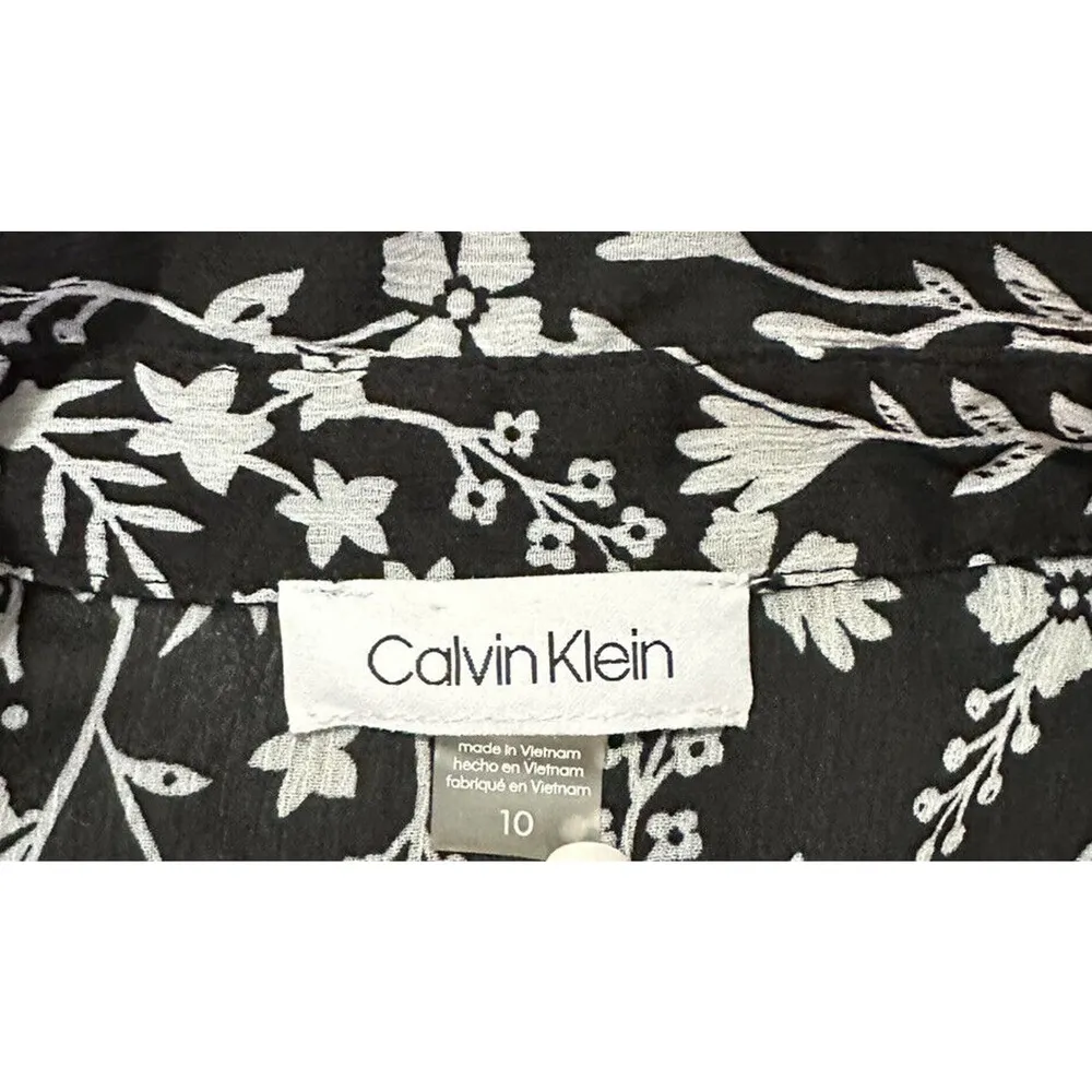 Womens Calvin Klein Black White Floral Print Sheer Dress Kaftan Swim Cover Up - Image 7