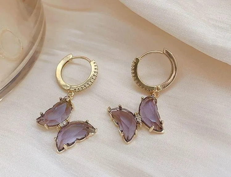 Purple Butterfly Dangle Drop Earrings for Women - Image 2