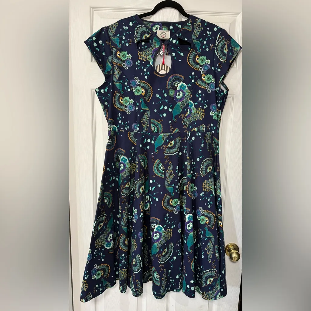 Banned Apparel Dancing Days Proud Peacock Paisley Retro Pinup Swing Dress 3XL - Image 4