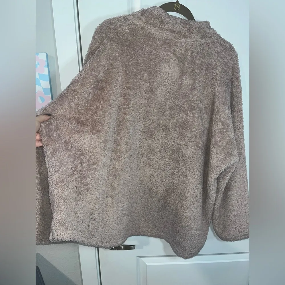Olive & Oak Mauve Dusty Rose Pink Furry Winter Sherpa Zip Up Pullover Size 3XL - Image 3