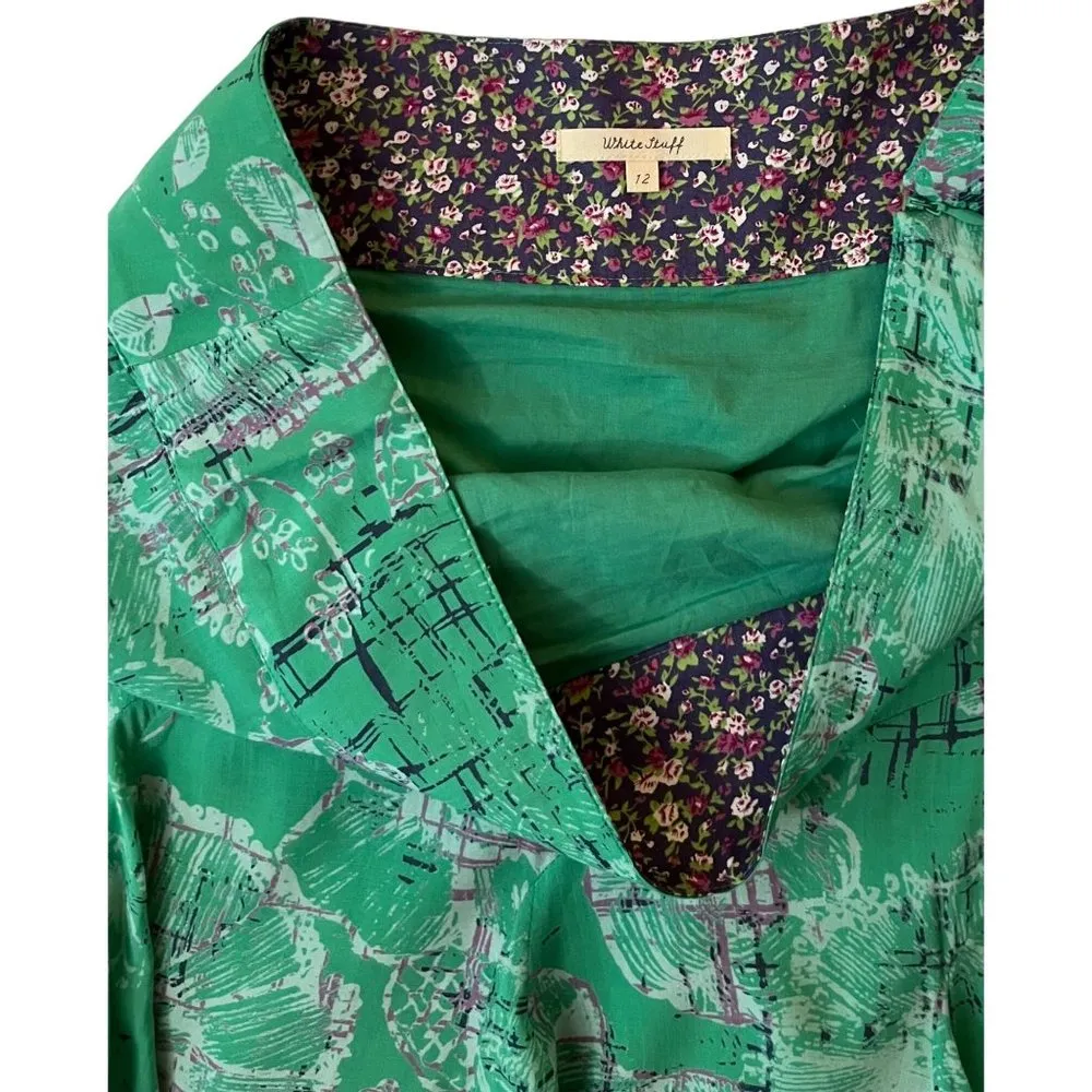 White Stuff 12 Godet Skirt Green Purple Floral Y2K Viscose Flared Blue Twirl - Image 3