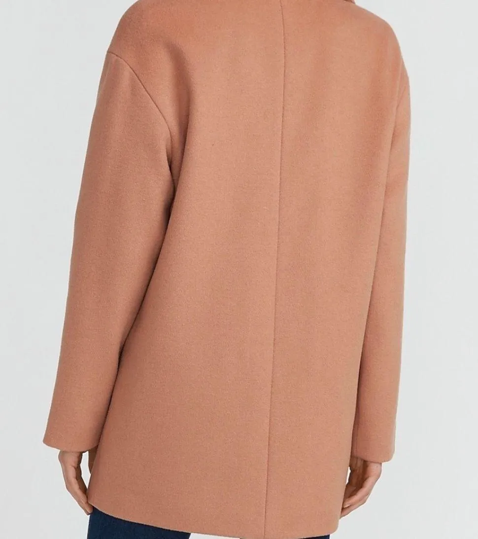 Wool-Blend Cocoon Coat Winter Peacoat Trench Tan NWT - Image 2