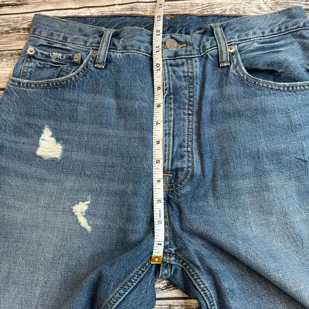 Everlane Women's Distressed Ripped Straight Leg Button Fly Tapered Jeans 31 Blue - Image 12