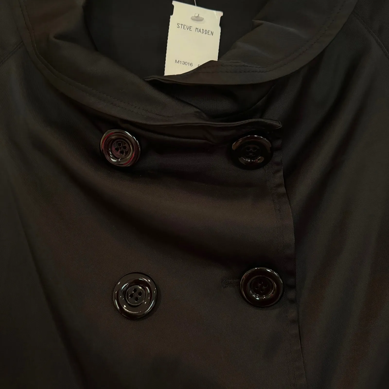 Steve Madden Double Breasted Cropped Satin Jacket Womens L Black Career Preppy - Image 2