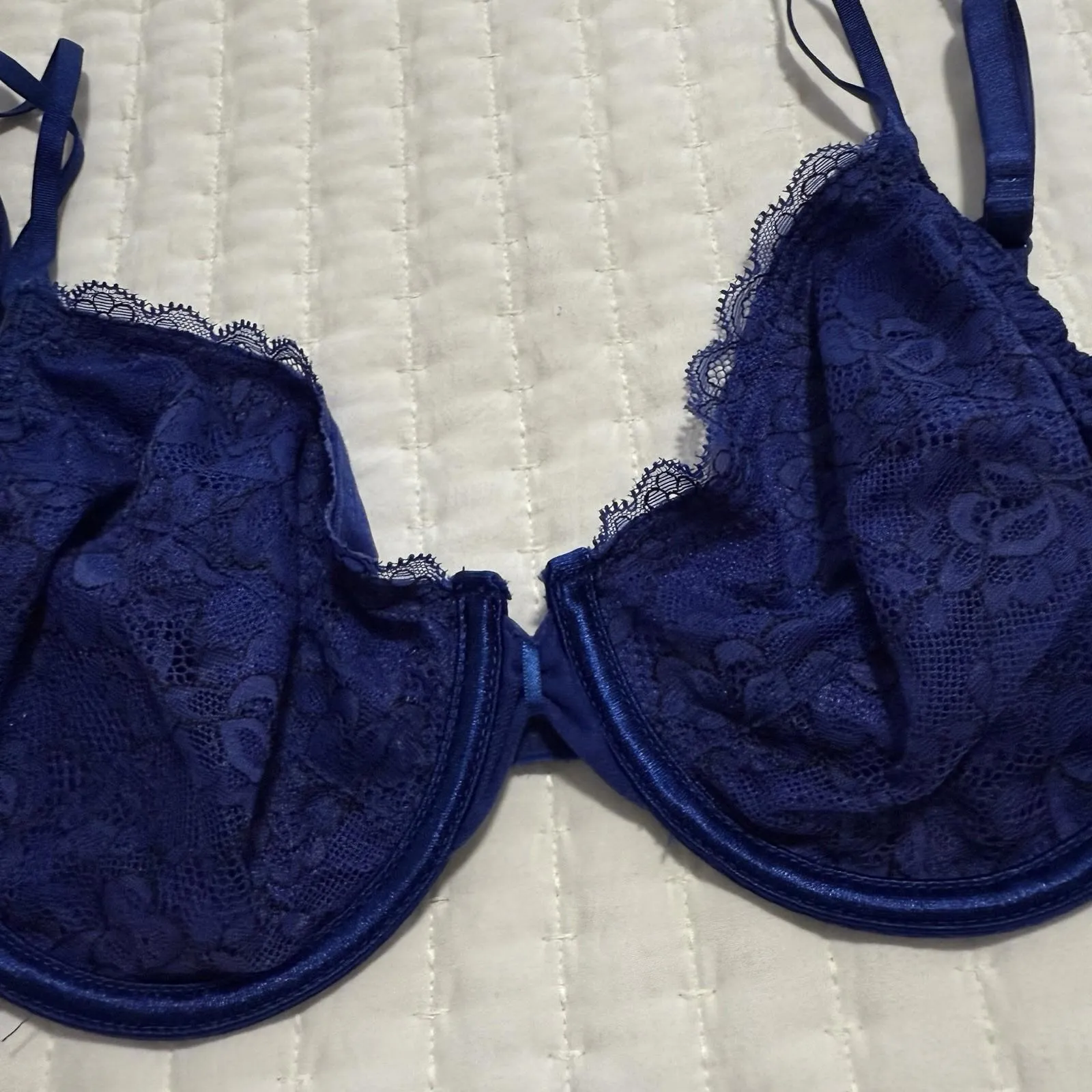 Vassarette 38B Blue Floral Lace Underwire Bra Unlined Style 75117 - Image 8