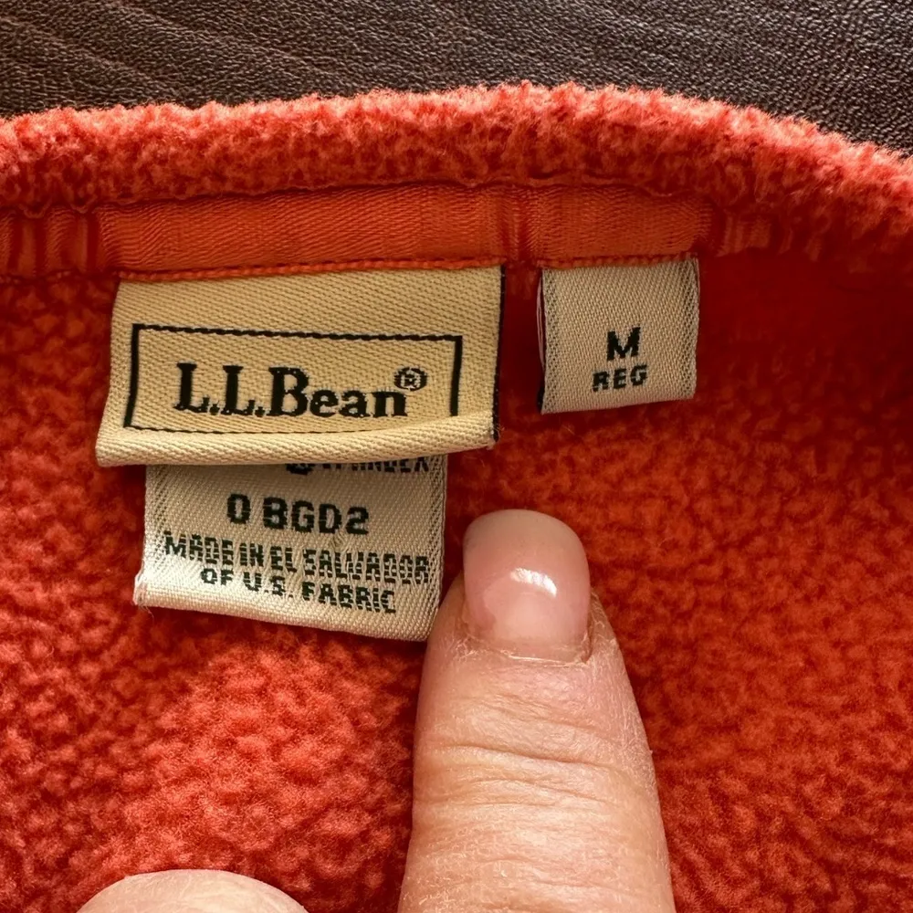 🔵 SALE 3/$25 LL BEAN REED FLEECE FULL ZIP ORANGE VEST M Size M - Image 4